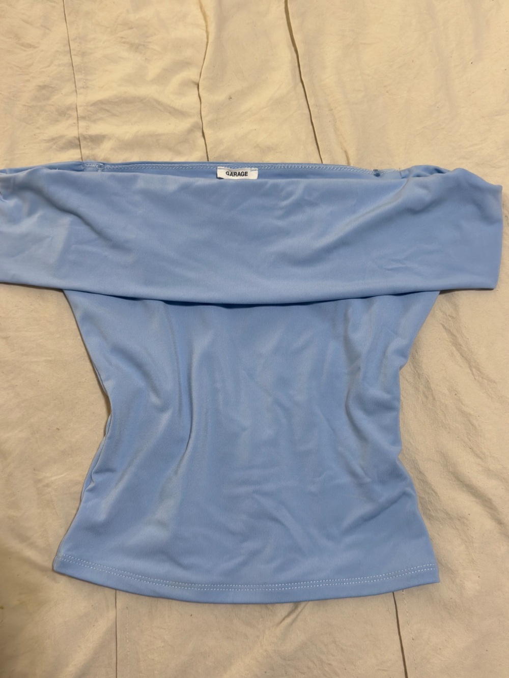 Garage Light Blue Off-Shoulder Crop Top